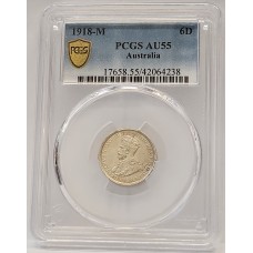 AUSTRALIA 1918 . SIXPENCE . PCGS AU55 AUSTRALIA 1918 . SIXPENCE . PCGS AU55